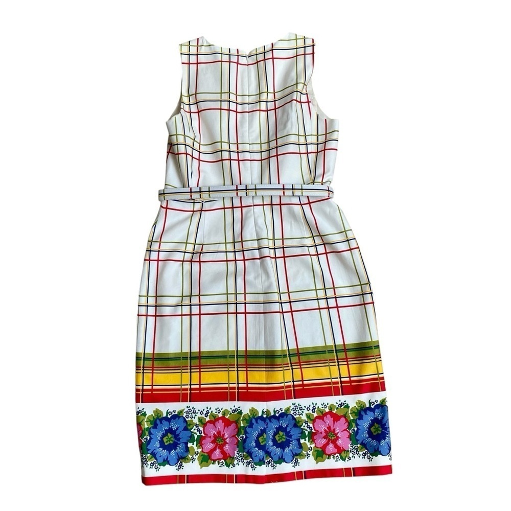 J.Crew Plaid Floral Border Sheath Dress Cotton Size 8 - Picture 10 of 15